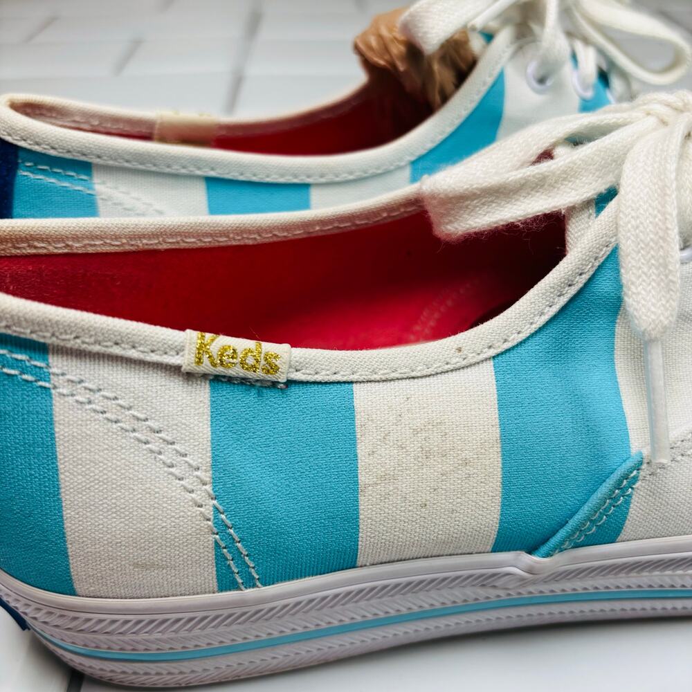 Keds X Kate Spade Cabana Stripe‎ Platform Sneakers Women 7 White Blue Nautical - Picture 11 of 14